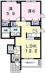 シャン・ド・フルール 2LDKの間取図画像