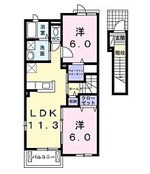 レジデンスローレルB 2LDKの間取図画像