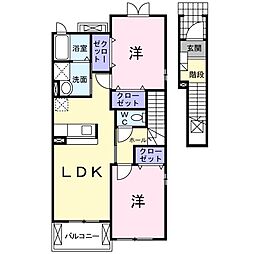 リバーサイドガーデンイーストヒル 2LDKの間取図画像