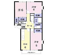 クローバーヒルズＢ 1階3DKの間取り