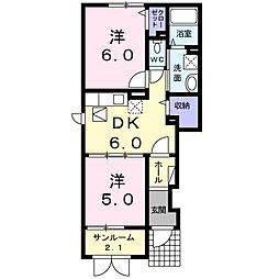 サンタムール 2DKの間取図画像