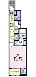オラ長田町B 1Kの間取図画像