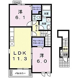 フラットヒルズ2 2LDKの間取図画像