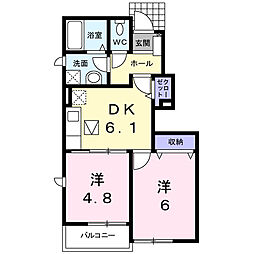 ウェルシーK1 2DKの間取図画像