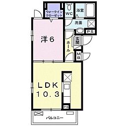 カーサウィステリア 1LDKの間取図画像
