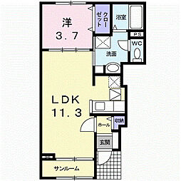 セトル・アンソレイユB 1LDKの間取図画像
