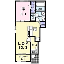 シャンブル II 1LDKの間取図画像
