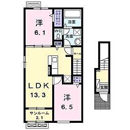 メゾンドポワールA 2LDKの間取図画像