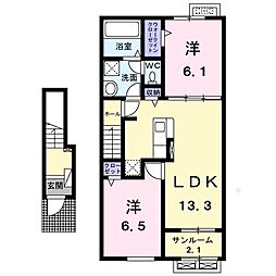 メゾンドポワールA 2LDKの間取図画像