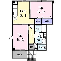 ケイツーレジデンス 1階2DKの間取り