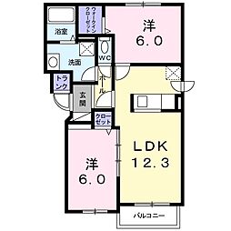 ソレイユ西町A 2LDKの間取図画像