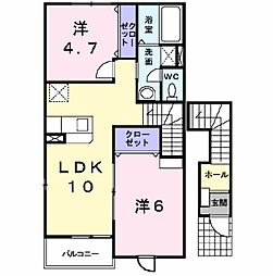 ソレイユルヴァン町裏 2LDKの間取図画像