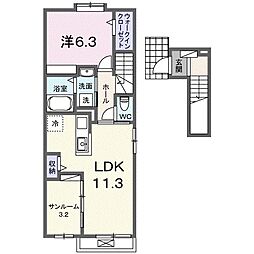 リオボーカ 1LDKの間取図画像