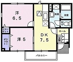 セゾンドブールA 2DKの間取図画像