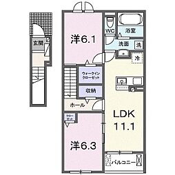 周南市大字富田アパート 2LDKの間取図画像