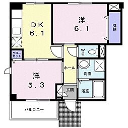 ラフォーレ幸 2DKの間取図画像