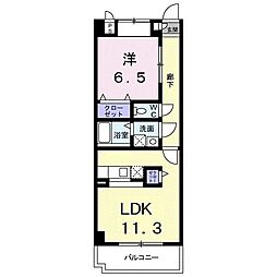 キュウブ由布川 1LDKの間取図画像