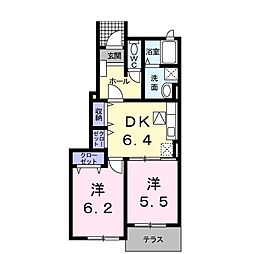 カーサ・金峰A 2DKの間取図画像