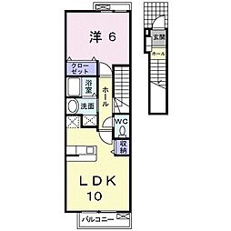 カーサ西田 1LDKの間取図画像