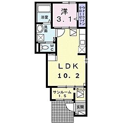イーストヒルF 1LDKの間取図画像