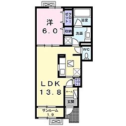 ハルモニアー 1階1LDKの間取り