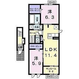 コスモス若槻 2LDKの間取図画像