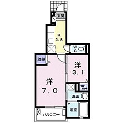 ゼフィロス北島 1SKの間取図画像