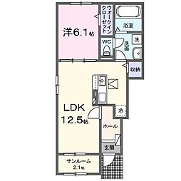 パルクみなみの杜 1LDKの間取図画像