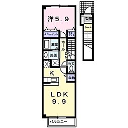 パピオコート柳瀬B 1LDKの間取図画像