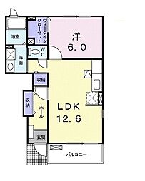 リバーサイド早稲田1番館 1LDKの間取図画像