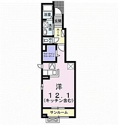 クラウン2 ワンルームの間取図画像