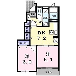リバーサイド西浜A 2DKの間取図画像