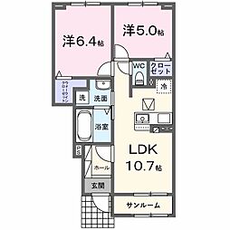 アンソレイエ高浜1 2LDKの間取図画像