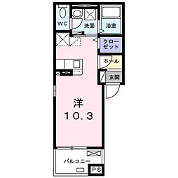 エヴィメリアD ワンルームの間取図画像