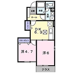 ベル・フィオーレC棟 2DKの間取図画像