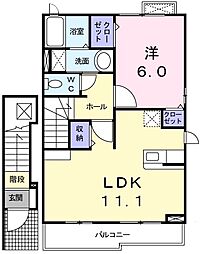 ルミエールカモチB 1LDKの間取図画像