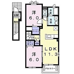 クラール　ゼファーＡ 2階2LDKの間取り