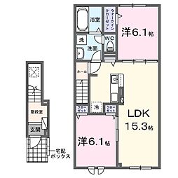 アンジェロII 2階2LDKの間取り