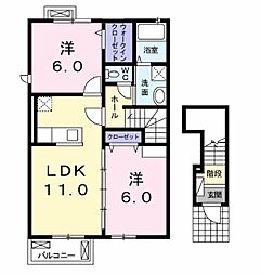 クレストヒルズB 2LDKの間取図画像