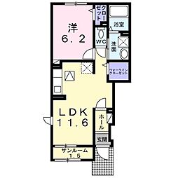 バッハC-KORIN 1LDKの間取図画像