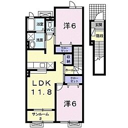 ディアコート2 2LDKの間取図画像