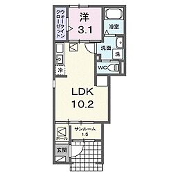 クラール中市　II 1階1LDKの間取り