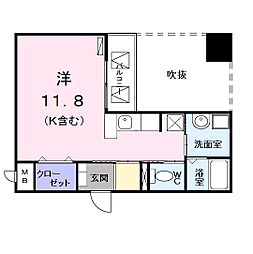 プラシードY's ワンルームの間取図画像