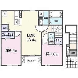 ネイヴ　グレアIV 2階2LDKの間取り