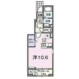 梶賀アパートI 1階ワンルームの間取り