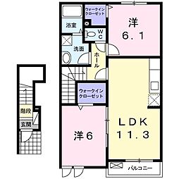 リップルガーデンＡ 2階2LDKの間取り