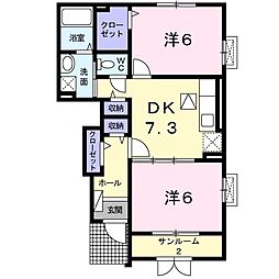 サン・ハーベスト 2DKの間取図画像