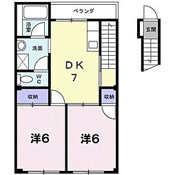 サンハイツ赤塚 2DKの間取図画像