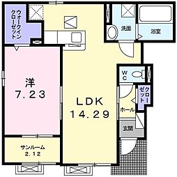 エクセラント・クー 1LDKの間取図画像