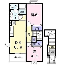 ファンタジアB 2DKの間取図画像
